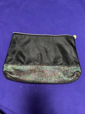 TIGI Black & Rainbow Metallic Clutch Zippered Cosmetic Makeup Bag 11.25” X 8”